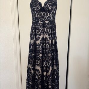 Catherine Deane Elegant Navy Lace Overlay Evening Dress